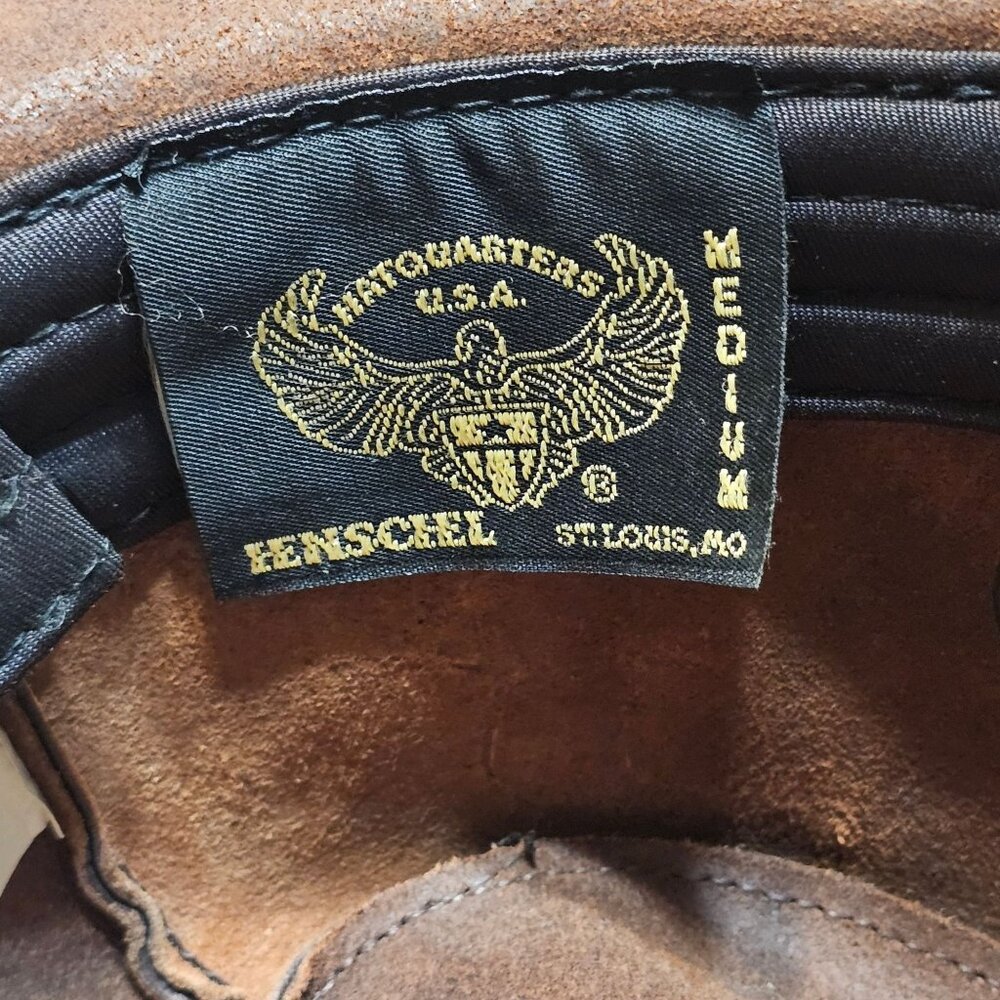 Henschel Brown Distressed Leather Cowboy Hat Braided Band Chin Cord USA Medium - Picture 8 of 9